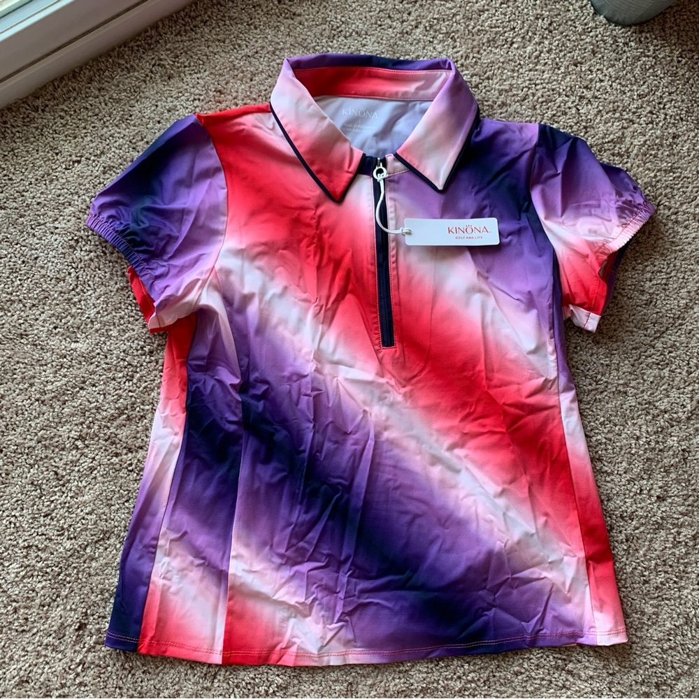 NWT Kinona Golf Top Prettier Than A Polo Short Sleeve 1/4 Zip Ombre Pink Purple